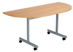 [OETT1680DENDSVBE] One Eighty D-End Tilting Table (FSC) | 1600 X 800 | Beech/Silver | 